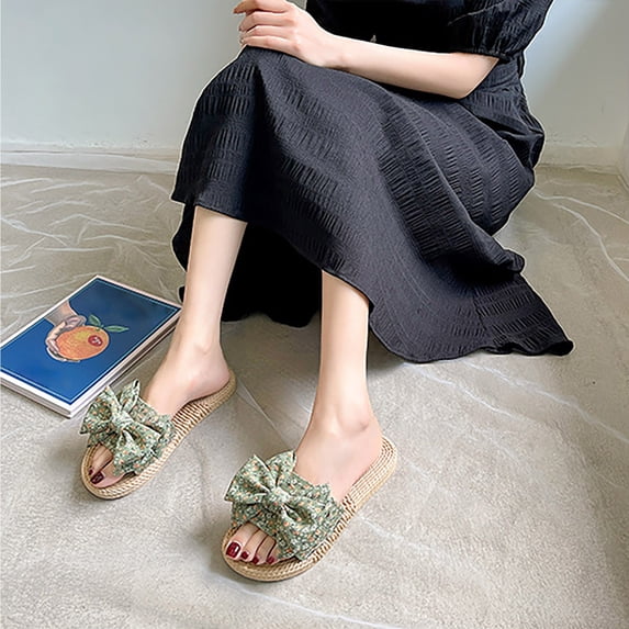WIZUTIZ Slide Sandals for Women Womens Beach Sandals Flat Sandals Sandals for Women 2025 Casual Comfort Elastic Beach Sandals Pull-On Shoes Flat Heel (O"-1) Wide Solid Sandals for Ladies School Green