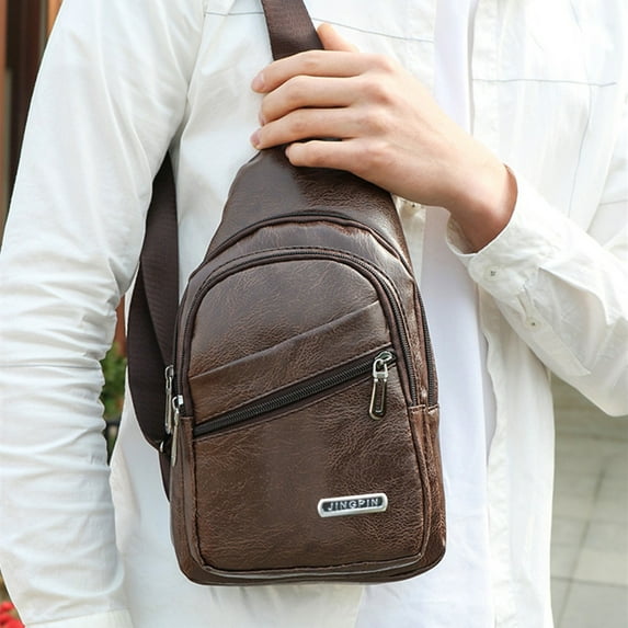 WIZUTIZ Sling Bag For Men Women Shoulder Backpack Chest Bags Crossbody Daypack With Earphone Hole For Hiking for Men Womens Chest Bags Womens Messenger Bags Womens Crossbody Bags Shoulder Bags Brown