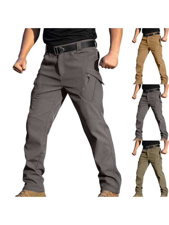 Snow Pants Men Fleece Lined Snowboard Ski Cargo Pant Winter Outdoor Waterproof Insulated Zipper Bottom Leg