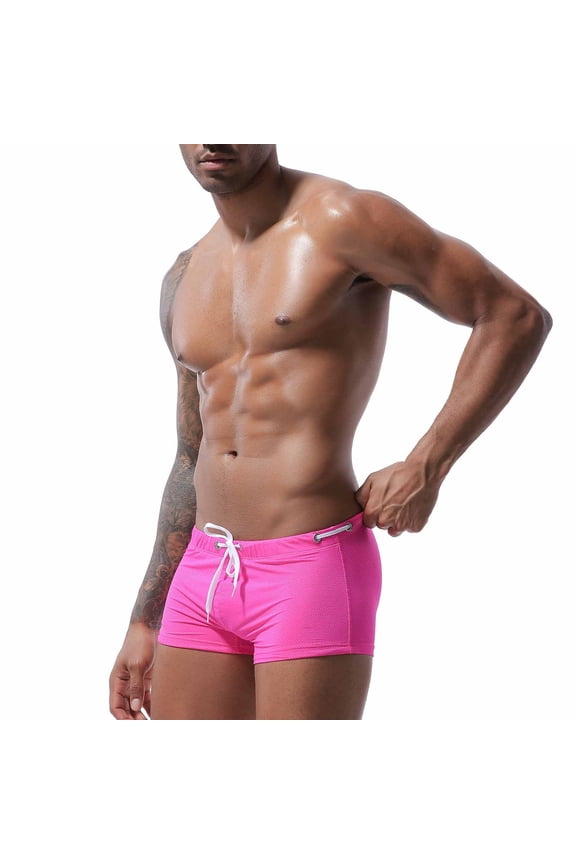 Square Cut Swimsuit Men Sexy Swim Briefs Beach Bikini Sport Swimwear Low Wasit Shorts Pants with Drawstring Beach