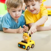 WIZUTIZ Stocking Stuffers for Kids Boys Car Toys with 360 Degree Rotating Head Soft Rubber Wheels Character Race Car Inertial Driving Toys Car Yellow 4.4x4 Inch