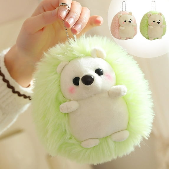 Latrodar Stocking Stuffers for Kids Toys for Boys Girls 2 PCS Cute Hedgehog Plush Keychain Stuffed Animal Keyring Xmas Gifts Fluffy Pendant for Bags Charms Hanging Decor Pink Green