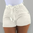 thumbnail image 1 of WIZUTIZ Stretchy Jeans Shorts for Women Rolled Hem Belt High Rise Shorts Solid with Pockets Zippered Denim Shorts Fitted Trendy Casual Sports Jeans Shorts for Ladies Trendy Beach White, 1 of 5