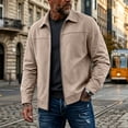 thumbnail image 1 of WIZUTIZ Suede Jacket For Men Zip Up Long Sleeve Fold Collar Work Jacket Casual Fall Winter Coat With Pockets Black Blue White, 1 of 7