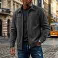thumbnail image 1 of WIZUTIZ Suede Jacket For Men Zip Up Long Sleeve Fold Collar Work Jacket Casual Fall Winter Coat With Pockets Black Blue White, 1 of 7