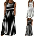 thumbnail image 1 of WIZUTIZ Sundresses for Women 2025 Flowy Relaxed Fit High Waist Midi Dress Striped Shift Dress Crew Neck Sleeveless Shift Dress for Women's Wide Straps with Pockets Stylish Travel Dress Black, 1 of 6