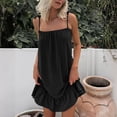 thumbnail image 1 of WIZUTIZ Sundresses for Women 2025 Spaghetti Strap Loose Mini Dress Solid Vacation Dress Crew Neck Sleeveless Shift Dress for Women's Ruffle Hem Plus Size Beach Dress Black M, 1 of 6