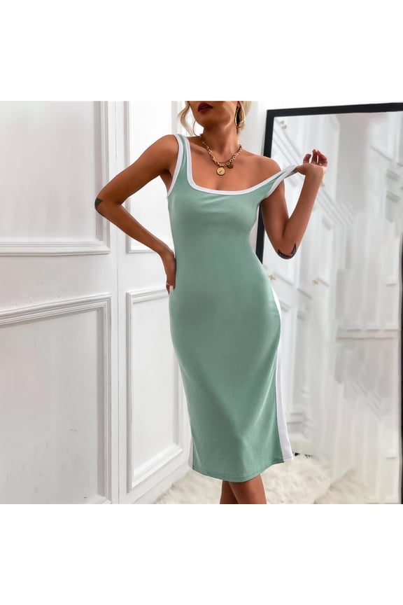 Sundresses for Women 2025 Trendy Casual Wrap Midi Dress Solid Shift Dress U Neck Sleeveless Shift Dress for Lady Plus Prom Dress Mint Green XL