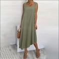 thumbnail image 1 of WIZUTIZ Sundresses for Women Baggy Casual Midi Dress Solid Beach Dress Crew Neck Sleeveless Tank Dress for Womens Button Down Asymmetrical Stretch Outdoor Dress Army Green XXL, 1 of 3