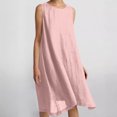 thumbnail image 1 of WIZUTIZ Sundresses for Women Linen Loose Flowy Knee-Length Solid Vacation Dress Crew Neck Sleeveless Sun Dress for Ladies Plain Stretch Party Dress Pink L, 1 of 5