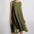 thumbnail image 1 of WIZUTIZ Sundresses for Women Linen Loose Flowy Knee-Length Solid Vacation Dress Round Neck Sleeveless Vacation Dress for Women's Plain Loose Fit Shopping Dress Green S, 1 of 5