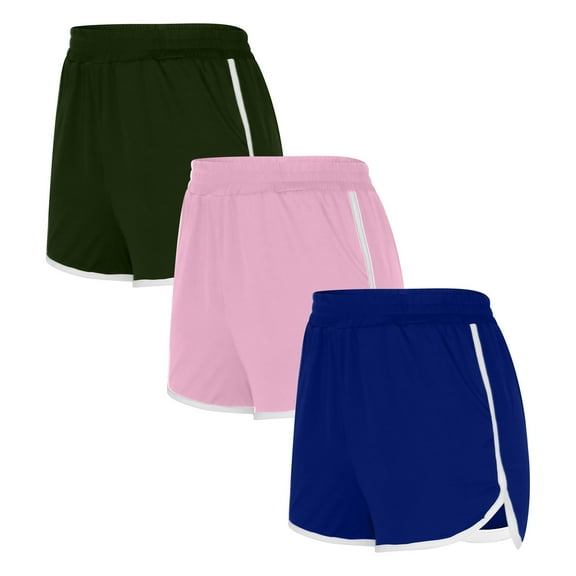 WIZUTIZ Sweat Shorts Women Plain Casual Fitted Cycling Dolphin Shorts 3 Packs Elastic Spandex Mid Rise Split with Pockets Swimwear Floral Print Swim Shorts for Teen Girls Beach Multi-Color