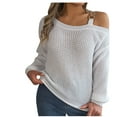 thumbnail image 1 of WIZUTIZ Sweaters for Women off Shoulder Long Sleeve Oversized Sweater Knitted Loose Tunic Tops Ladies Pullover Tops with Metal Button Blouses Shirts Under $20, 1 of 7