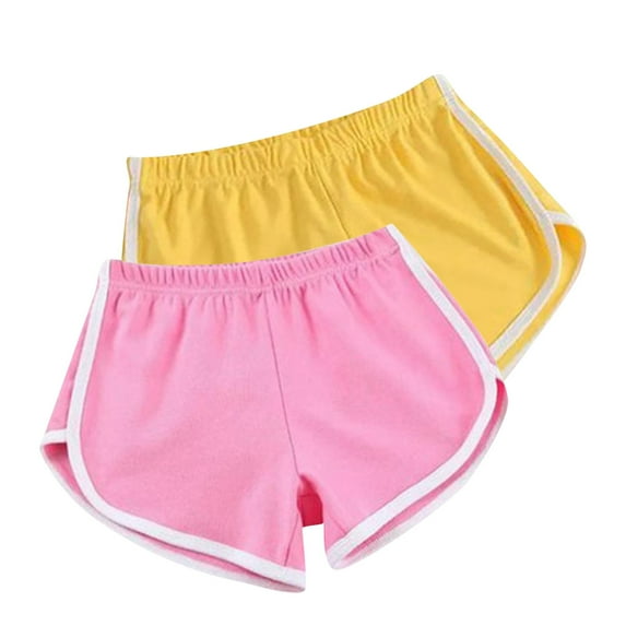 WIZUTIZ Swim Shorts Women Plain Trendy Skinny Hiking Dolphin Shorts 2 Packs Stretch Elastic Mid Rise High Cut Swim Shorts Solid Swimwear for Teen Girls Shopping Yellow