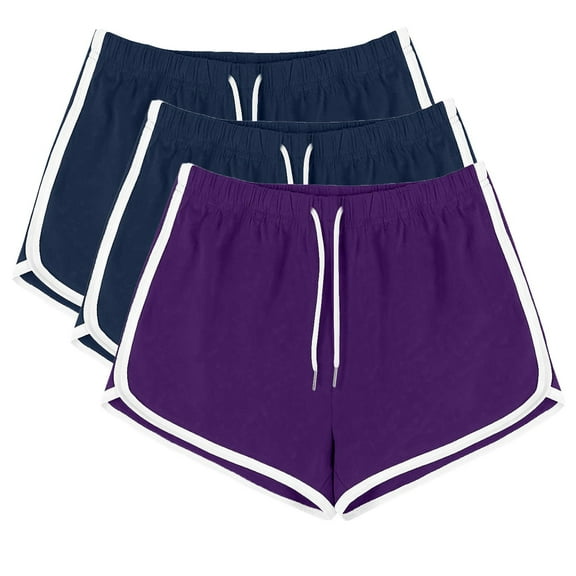 WIZUTIZ Swim Shorts Women Vintage Trendy Skinny Fitness Dolphin Shorts 3 Packs Spandex Elastic Mid Rise Slit Drawstring Swim Shorts Solid Swim Shorts for Ladies Vacation Purple