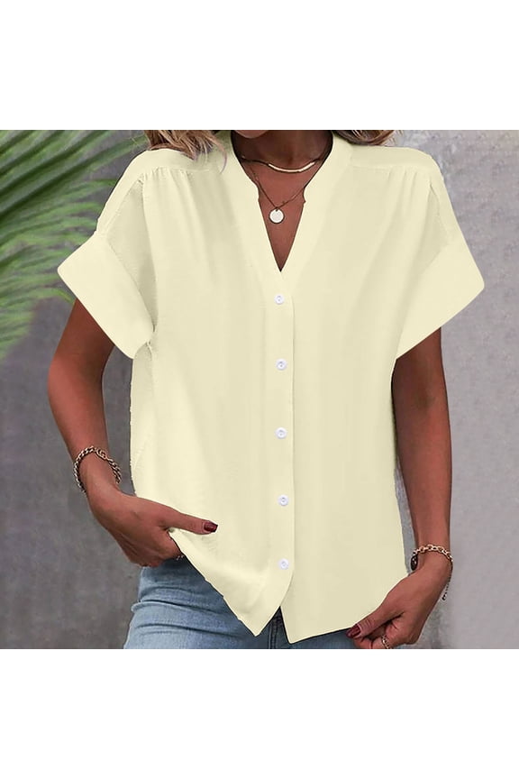 T Shirts for Women Short Sleeve Solid Oversize V-Neck Cozy Style Vintage Shirts T-shirts Plain Ladies Tshirts Trendy Work Out Tshirt Tops Sports Holiday Beach Tee Blouse up to 50% Off Yellow