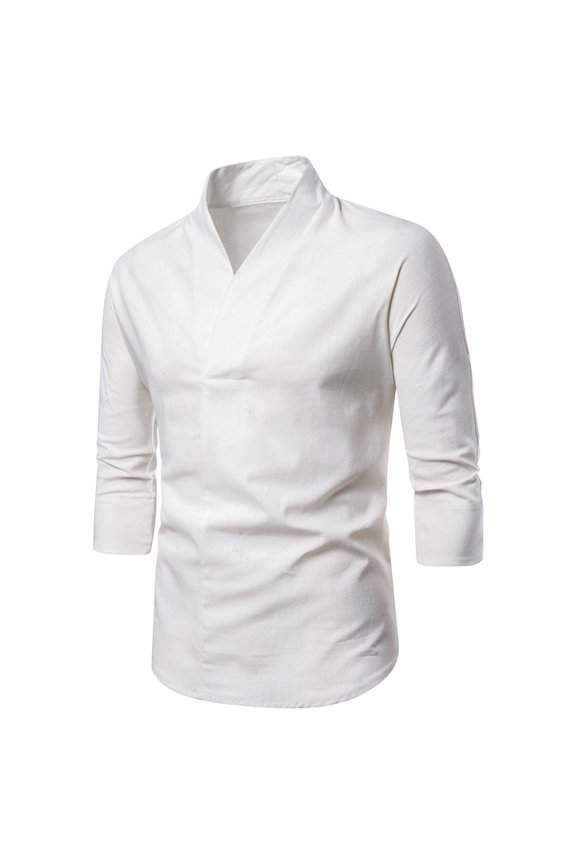 T Shirts for Man, Men's Shirt Fashionable and Loose Fitting Cotton and Linen Seven Quarter Sleeved Hanfu Trendy Men's Clothing Clearance Sale