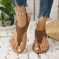 thumbnail image 1 of WIZUTIZ Thong Sandals for Women Beach Comfortable Sandals for Women Stretchy Workout Comfort Jeweled Sandals Pull-On Round Toe Shoes Flat Heel (O"-1) Wide Solid Sandals Travel New Arrivals Brown, 1 of 5
