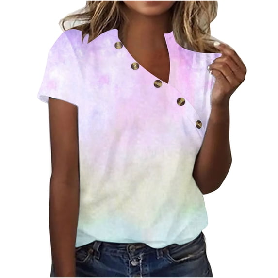 WIZUTIZ Tops for Women up to 30% Off Comfy Pure Colour Elegant Tshirts Ladies Holiday Beach V-Neck Blouse Linen Short Sleeve Tops Basic Ultra Soft T-shirt Oversize Retro Solid Tee Shirts Pink S