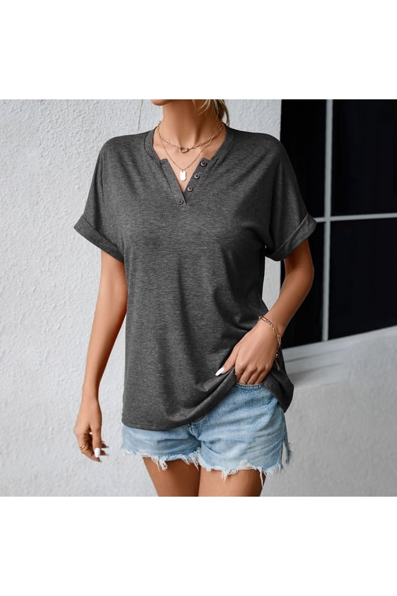 Tops for Women Sales Trendy Summer-Beach Vintage Lightweight Tshirt Short Sleeve Cotton Linen V-Neck Tee Cozy Style Solid Shirts Plus Fashion Tshirts Plus Size Ladies Tops T-shirt