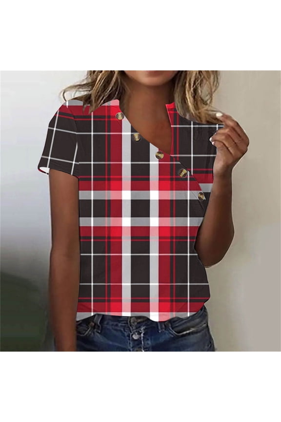 Tops for Women Holiday Saving Vintage Cotton Blend Elegant Basic Blouse Short Sleeve Breathable Ladies Tshirts Pure Colour V-Neck Tee Fluffy Athletic Tshirt Cozy Style Solid Shirts Tops Red