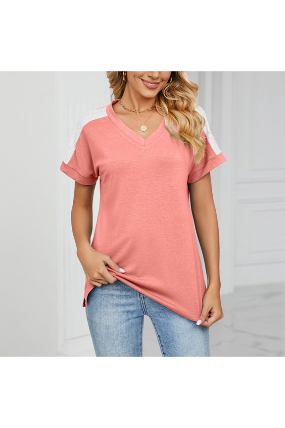 Tops Women's Fluffy Breathable Plus T-shirt V-Neck Ladies Shirts Loose Fit Solid Plus Size Tee Retro Cozy Style Tunics Blouse Tops Trendy Fashion Short Sleeve Tshirts Tshirt Pin