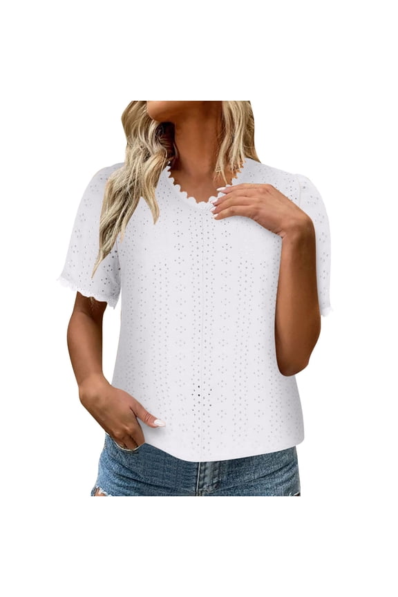 Tops Women's Fluffy Breathable Plus T-shirt V-Neck Ladies Shirts Loose Fit Solid Plus Size Tee Retro Cozy Style Tunics Blouse Tops Trendy Fashion Short Sleeve Tshirts Tshirt Whi