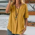 thumbnail image 1 of WIZUTIZ Tops Women's Holiday Saving Plus Size Retro Tunics Tshirt Ladies Fashion Solid Shirts Basic Short Sleeve T-shirt Fluffy Plus Tshirts Tee Cozy Style Cotton Linen V-Neck Blouse Tops Yellow XL, 1 of 5