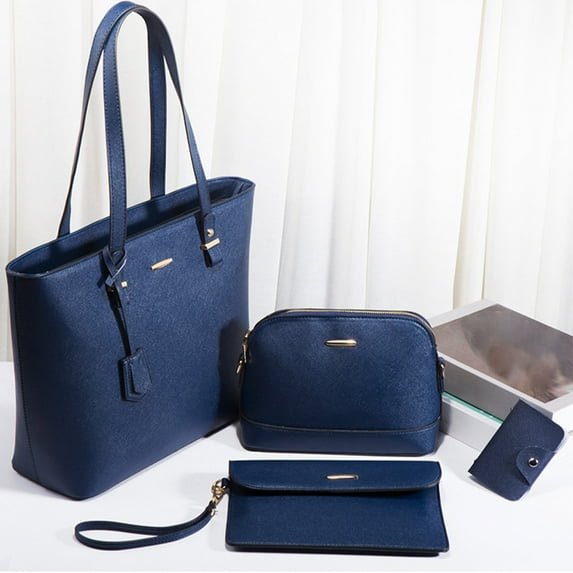WIZUTIZ Tote Bags for Women Womens Handbags with Adjustable Strap Zipper Pockets Medium Solid Bags Water Resistant Casual Bag 4 PC Blue