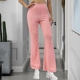 thumbnail image 1 of WIZUTIZ Trouser Yoga Pants for Women Ultra Thin Relaxed Fitted Ribbed Flared Yoga Pants Elastic Stretch High Rise 7/8 Length Pants Solid Pants for Ladies Gym Birthday Pink, 1 of 5