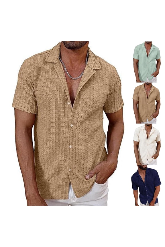Untucked Shirts for Men Short Sleeve Tshirt Button Up Work Clothes with Pockets in Front Vintage