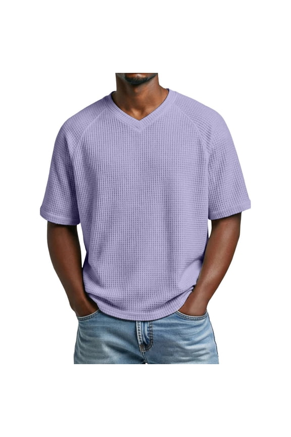 Waffle Shirts for Men Cotton Quarter Zip Short Sleeve Henley Neck Corduroy Jacket Solid Color Summer Shirts