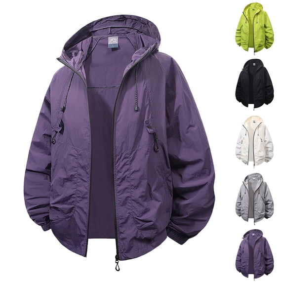 WIZUTIZ Waterproof Rain Jacket Mens Outdoor Plain Windbreaker Hiking Unisex Raincoats Jogging Breathable Rain Coats