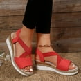 thumbnail image 1 of WIZUTIZ Wedge Sandals for Women Comfortable Sandals for Women Hiking Comfortable Stretch Beach Sandals Pull-On Shoes Flat Heel (O"-1) Medium Solid Sandals for Lady Mother's Day Gifts Red, 1 of 4