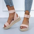 thumbnail image 1 of WIZUTIZ Wedge Sandals for Women Dressy Sandals Women Comfort Hiking Stretch Knitted Beach Sandals Buckle Shoes Low Heel (1"-2") Wide Solid Sandals for Ladies 4th of July Gifts Pink, 1 of 6