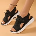 thumbnail image 1 of WIZUTIZ Wedge Sandals for Women Dressy Sandals Women Comfort Running Stretchy Lace-Up Bandage Sandals Pull-On Round Toe Shoes Flat Heel (O"-1) Wide Solid Sandals for Lady Travel Deals Black, 1 of 6