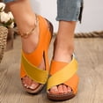 thumbnail image 1 of WIZUTIZ Wedge Sandals for Women Dressy Sandals Women Comfortable Gym Stretchy Beach Sandals Hook& Loop Round Toe Summer Shoes Mid Heel (2"-3") Wide Color Block Sandals Daily Weekly Deals Orange, 1 of 6