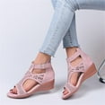 thumbnail image 1 of WIZUTIZ Wedge Sandals for Women Dressy Sandals Women Work Comfortable Stretch Hollow Out Sandals Buckle Round Toe Shoes Flat Heel (O"-1) Medium Solid Sandals for Lady Club Free Shipping Pink, 1 of 6