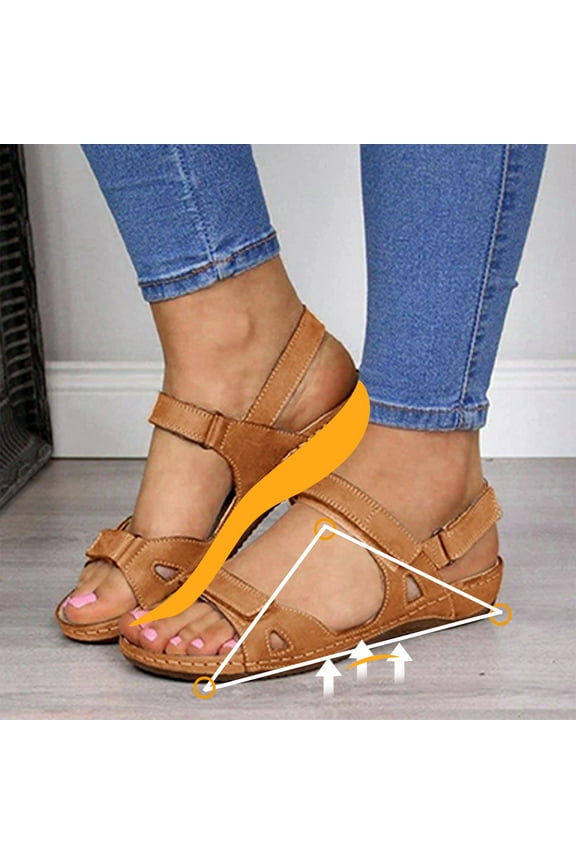 Wedge Sandals for Women Hiking Sandals Women Elastic Vintage Comfort Hollow Out Sandals Hook& Loop Summer Shoes Low Heel (1"-2") Wide Solid Sandals for Lady Mother's Day Gifts Yellow
