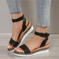 thumbnail image 1 of WIZUTIZ Wedge Sandals for Women Hiking Sandals Women Running Comfortable Stretch Beach Sandals Buckle Round Toe Summer Shoes Low Heel (1"-2") Wide Solid Sandals for Lady Weekend Weekly Deals Black, 1 of 6