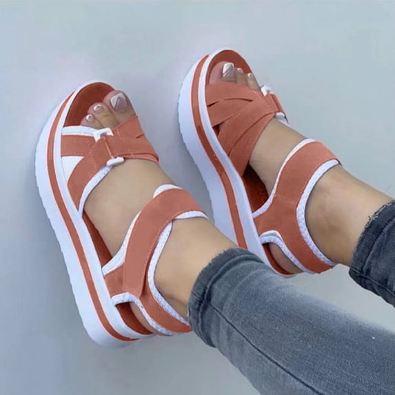 WIZUTIZ Wedge Sandals for Women Sandals for Women 2025 Comfort Sports Stretchy Beach Sandals Pull-On Summer Shoes Mid Heel (2"-3") Wide Color Block Sandals for Older Women Mother's Day Gifts Pink
