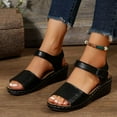 thumbnail image 1 of WIZUTIZ Wedge Sandals for Women Sandals for Women 2025 Hiking Comfortable Stretchy Hollow Out Sandals Buckle Round Toe Summer Shoes Low Heel (1"-2") Wide Solid Sandals for Ladies Travel Deals Black, 1 of 6