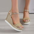 thumbnail image 1 of WIZUTIZ Wedge Sandals for Women Women's Sandals Work Comfort Stretch Jeweled Sandals Buckle Round Toe Summer Shoes Mid Heel (2"-3") Medium Solid Sandals for Older Women Anniversary Get It Today Gold, 1 of 6