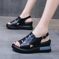 thumbnail image 1 of WIZUTIZ Wedge Sandals for Women Womens Dress Sandals Comfortable Hiking Elastic Beach Sandals Buckle Round Toe Shoes Low Heel (1"-2") Wide Solid Sandals Mother's Day Gifts Holiday Deals Black, 1 of 5
