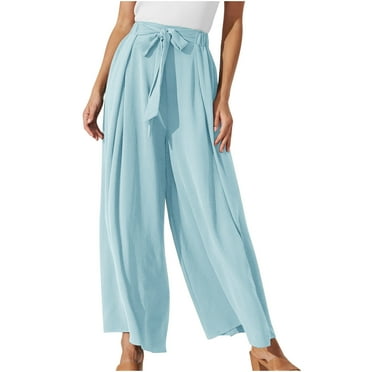 WIZUTIZ Wide Leg Pants New Trendy Womens Drawstring Beach Trousers Women's Loose High Waist Elegant Pants Hiking Pants Clearance Sales