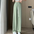 thumbnail image 1 of WIZUTIZ Wide Leg Pants Woman Soft Trendy Loose Wide Leg Summer Pants Elastic Stretch High Waist 7/8 Length Summer Pants Solid Drawstring with Pockets Trousers for Ladies Office Graduation Green, 1 of 4