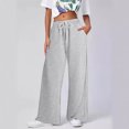 thumbnail image 1 of WIZUTIZ Wide Leg Pants Woman Thin Casual Baggy Wide Leg Summer Pants Stretch Elastic High Rise 7/8 Length Pants Solid Drawstring with Pockets Summer Pants for Ladies Hiking Party Gray, 1 of 6