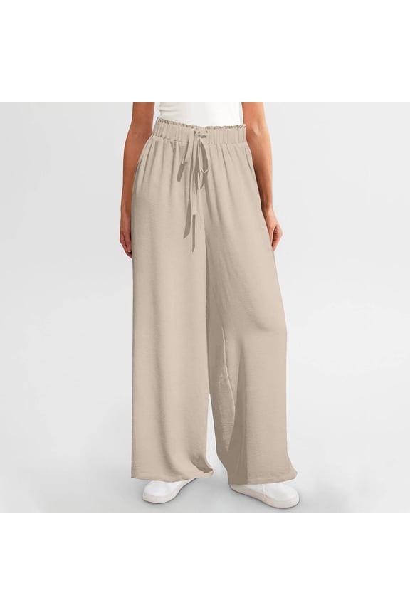 Wide Leg Trousers Women Long Breathable Leisure Baggy Wide Leg Sweatpants Elastic Spandex High Rise Palazzo Pants Solid Drawstring with Pockets Trousers for Ladies Gym Vacation Multi-Color
