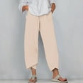 thumbnail image 1 of WIZUTIZ Wide Leg Trousers Women Long Oversized Trendy Loose Wide Leg Beach Pants Stretch Elastic High Waist Summer Pants Solid Asymmetrical Cropped Sweatpants Running Birthday Beige, 1 of 4