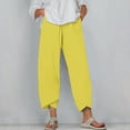 thumbnail image 1 of WIZUTIZ Wide Leg Trousers Women Long Ultra Thin Stylish Relaxed Fit Wide Leg Pants Elastic Stretch High Rise Trousers Solid Asymmetrical Cropped Slacks Pants Athletic Beach Yellow, 1 of 4